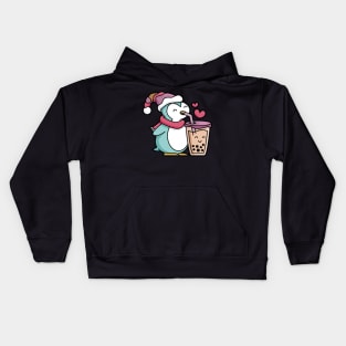 Cute Penguin Sipping Bubble Tea Kids Hoodie